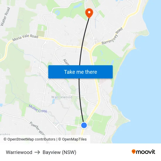Warriewood to Bayview (NSW) map