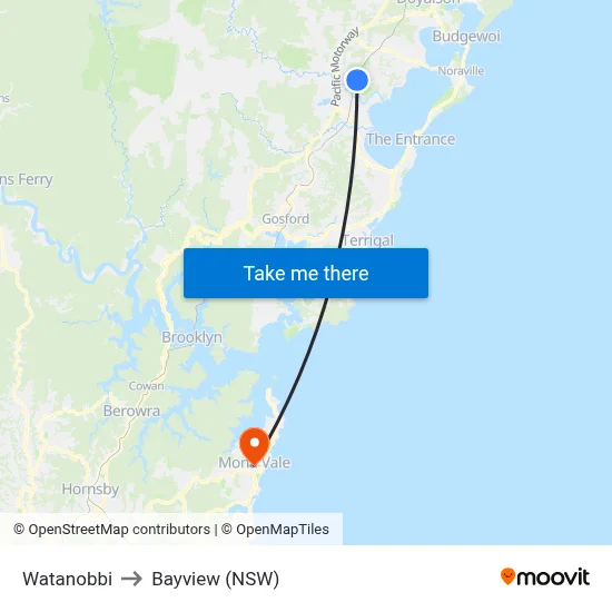 Watanobbi to Bayview (NSW) map