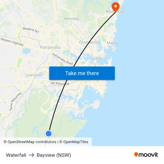 Waterfall to Bayview (NSW) map