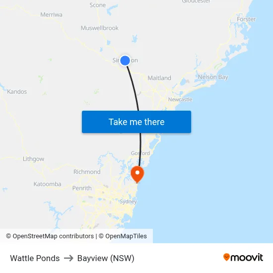 Wattle Ponds to Bayview (NSW) map