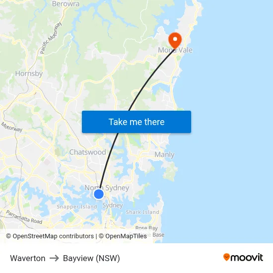 Waverton to Bayview (NSW) map