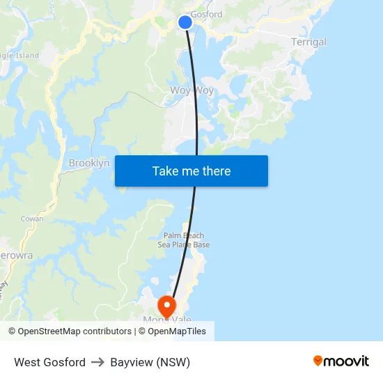 West Gosford to Bayview (NSW) map