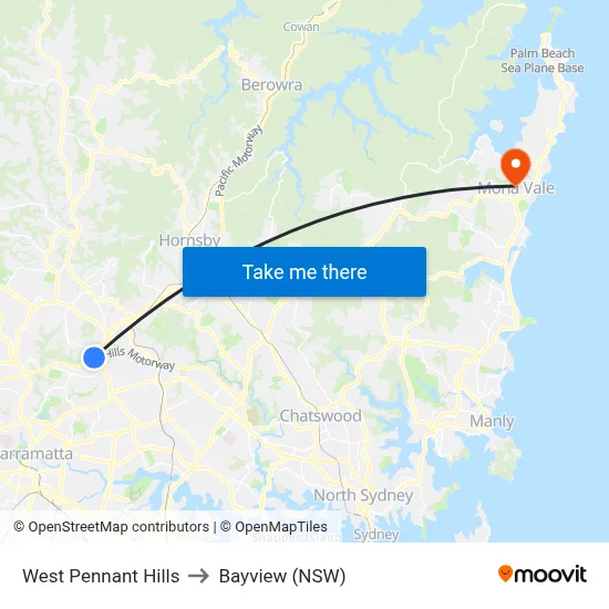 West Pennant Hills to Bayview (NSW) map
