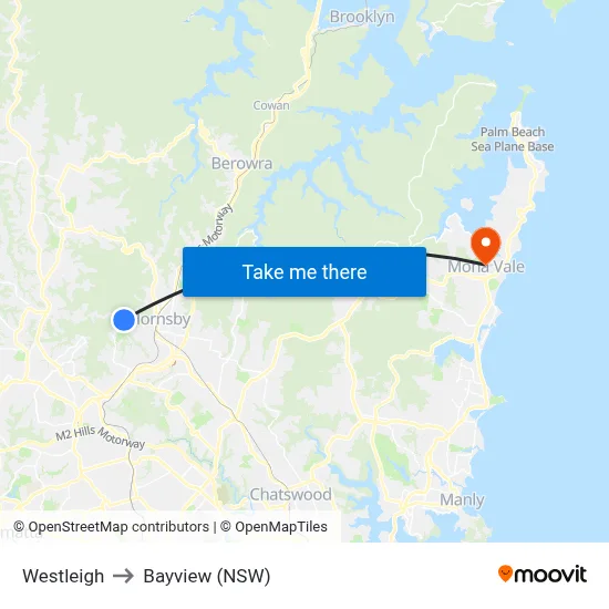 Westleigh to Bayview (NSW) map