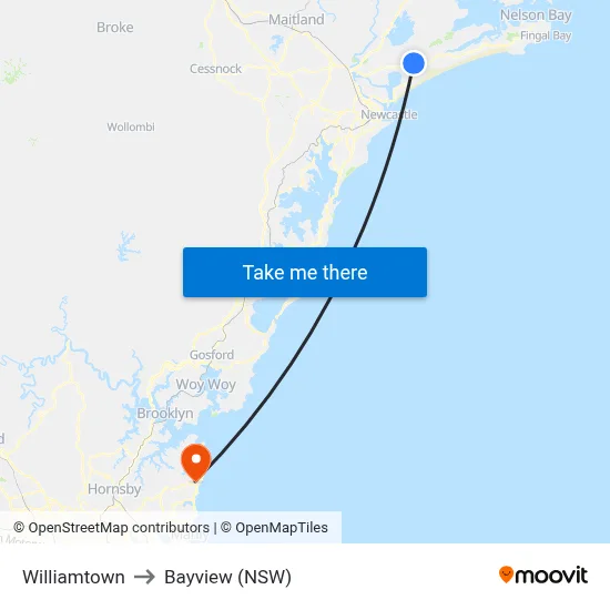 Williamtown to Bayview (NSW) map