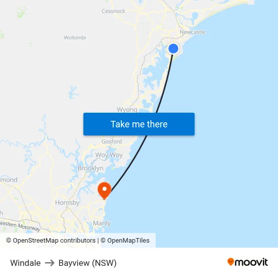 Windale to Bayview (NSW) map