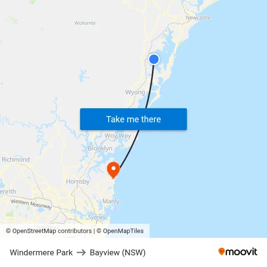 Windermere Park to Bayview (NSW) map