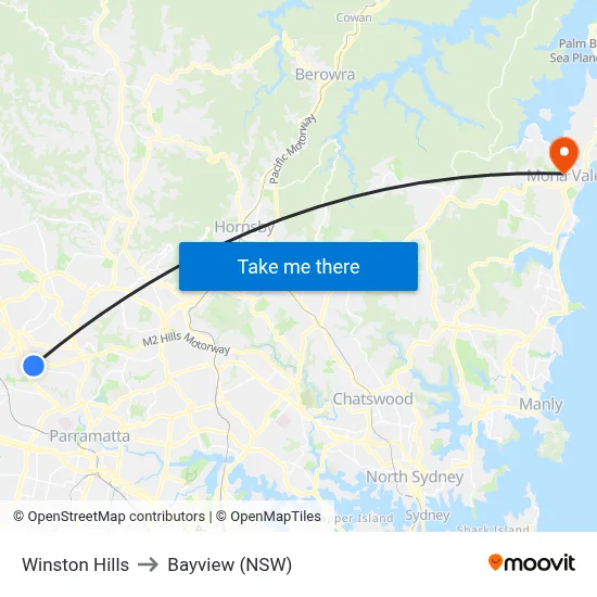 Winston Hills to Bayview (NSW) map