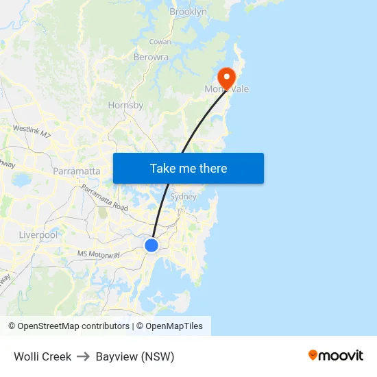 Wolli Creek to Bayview (NSW) map