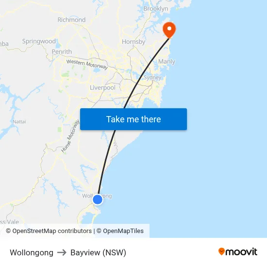 Wollongong to Bayview (NSW) map