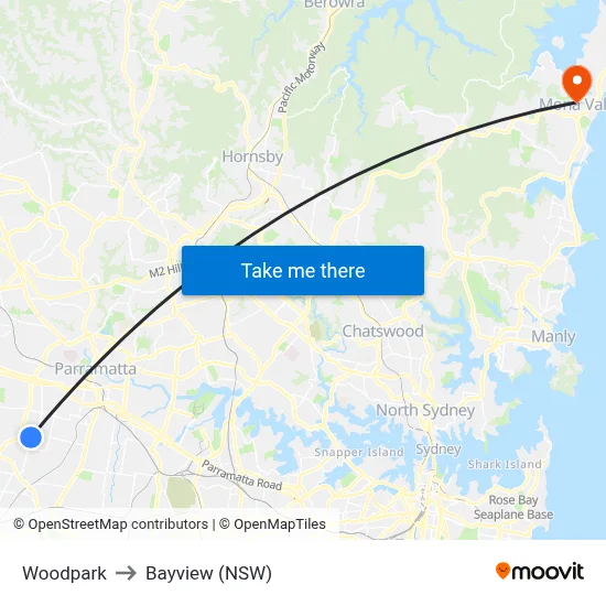 Woodpark to Bayview (NSW) map