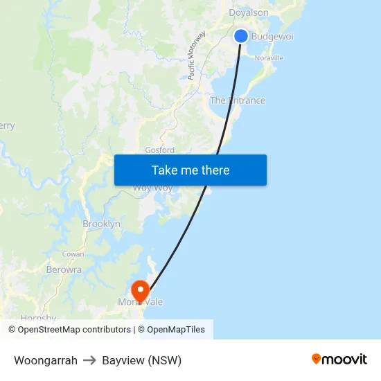 Woongarrah to Bayview (NSW) map
