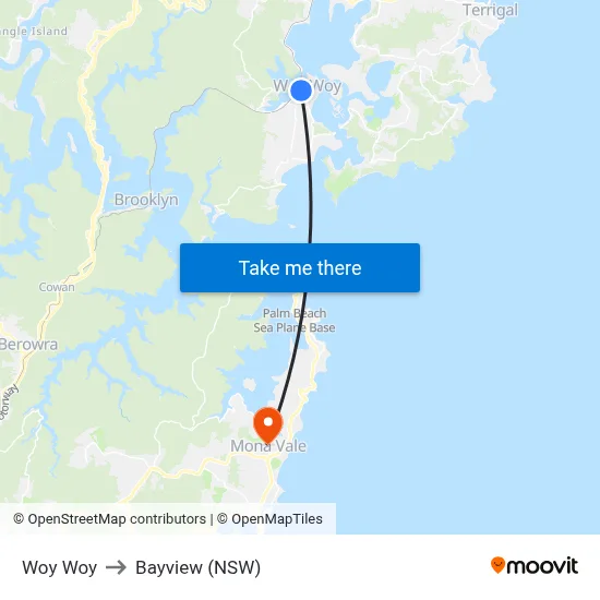 Woy Woy to Bayview (NSW) map