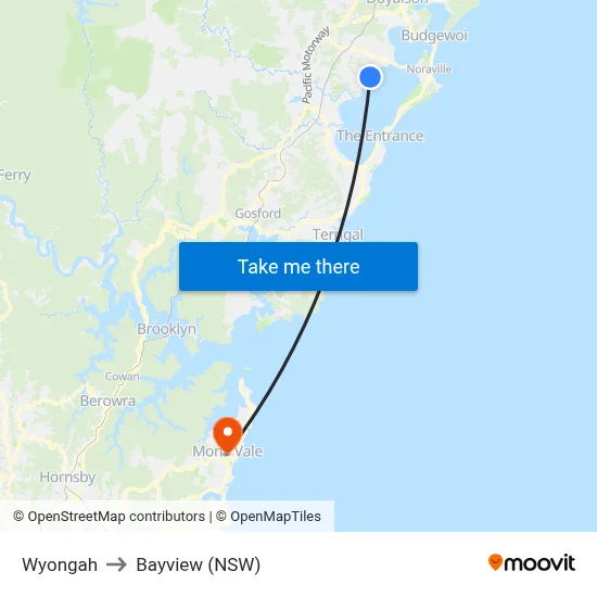 Wyongah to Bayview (NSW) map