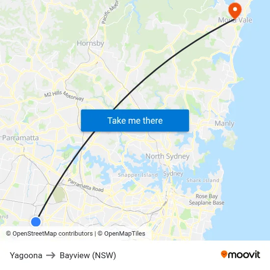 Yagoona to Bayview (NSW) map