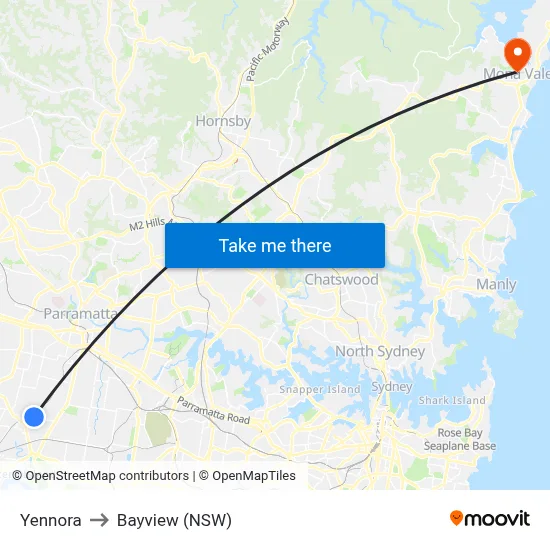Yennora to Bayview (NSW) map