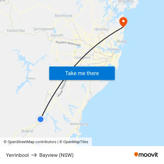 Yerrinbool to Bayview (NSW) map