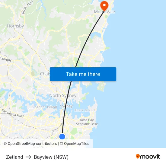 Zetland to Bayview (NSW) map