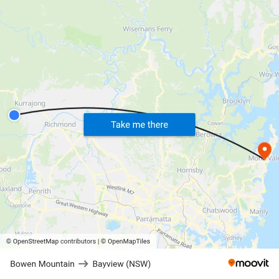 Bowen Mountain to Bayview (NSW) map