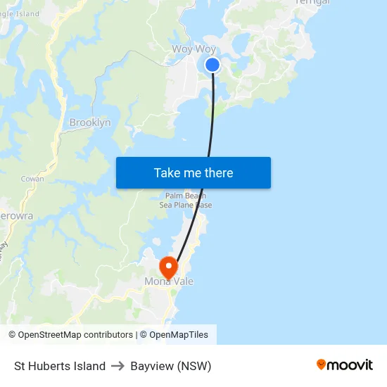 St Huberts Island to Bayview (NSW) map