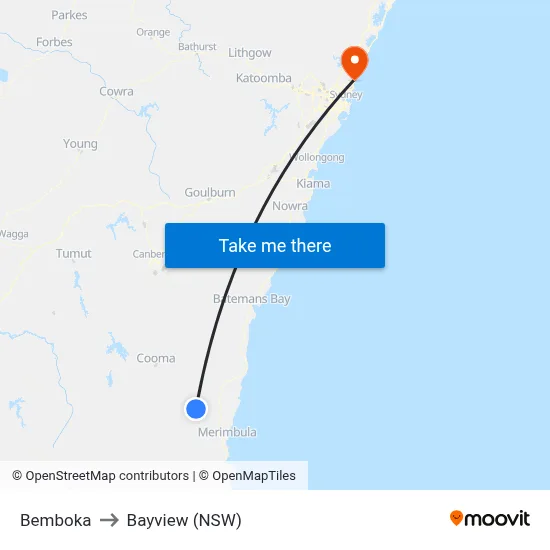 Bemboka to Bayview (NSW) map