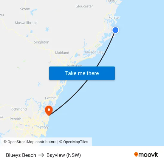 Blueys Beach to Bayview (NSW) map