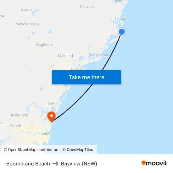 Boomerang Beach to Bayview (NSW) map