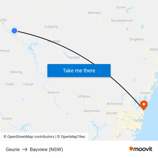 Geurie to Bayview (NSW) map