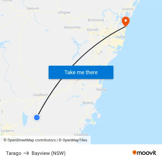 Tarago to Bayview (NSW) map