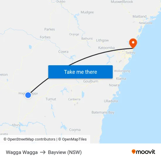 Wagga Wagga to Bayview (NSW) map