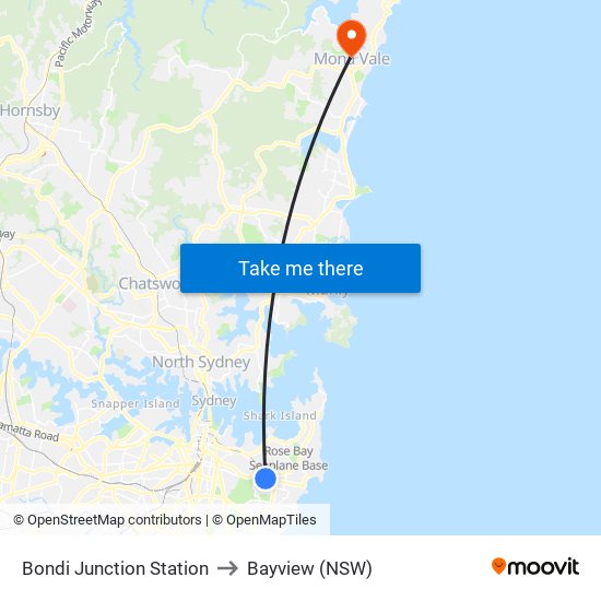 Bondi Junction Station to Bayview (NSW) map