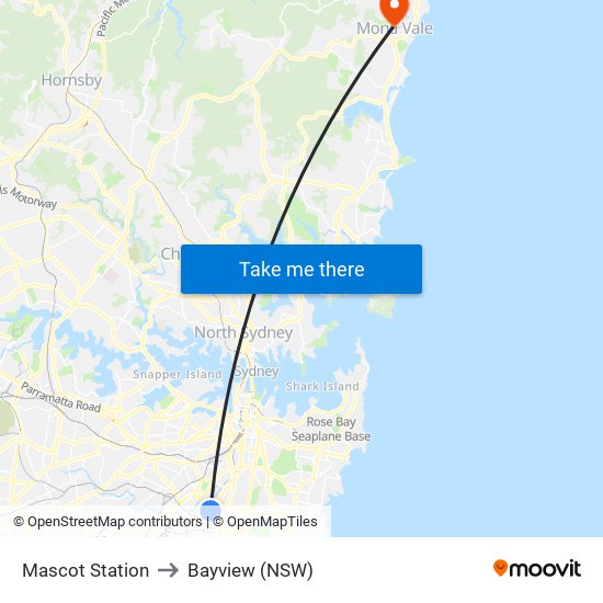 Mascot Station to Bayview (NSW) map