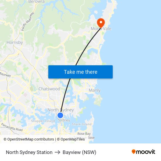 North Sydney Station to Bayview (NSW) map