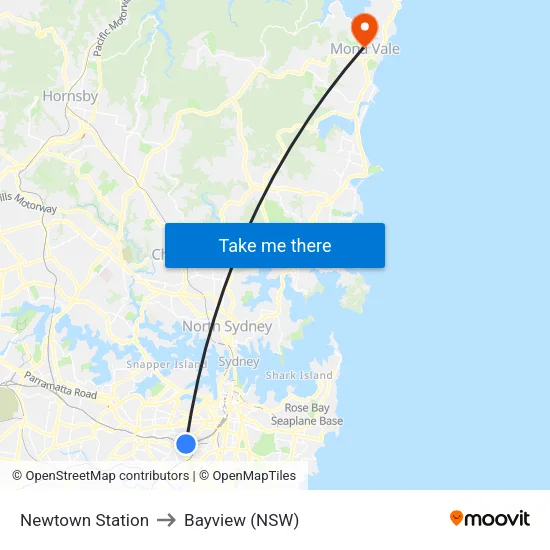 Newtown Station to Bayview (NSW) map