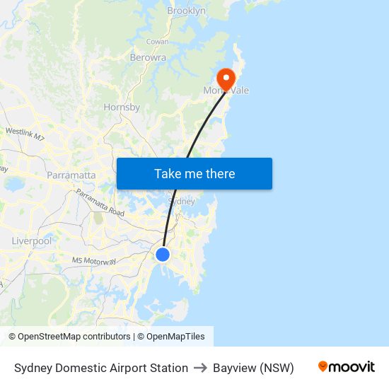 Sydney Domestic Airport Station to Bayview (NSW) map