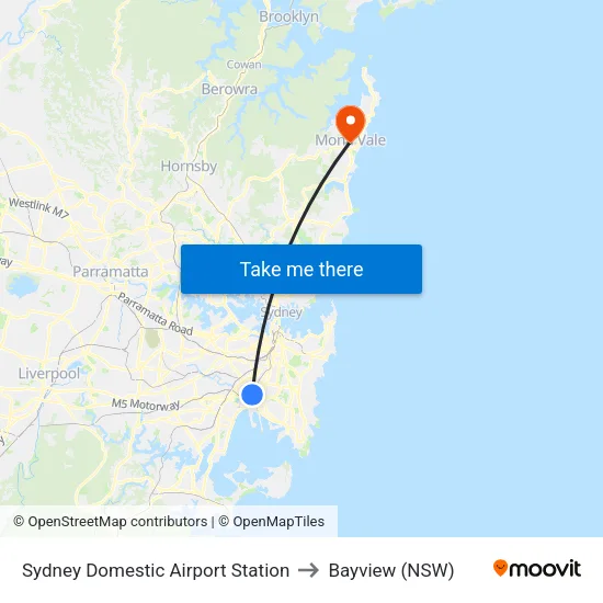 Sydney Domestic Airport Station to Bayview (NSW) map