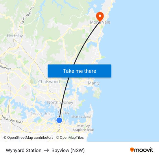 Wynyard Station to Bayview (NSW) map