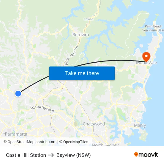Castle Hill Station to Bayview (NSW) map