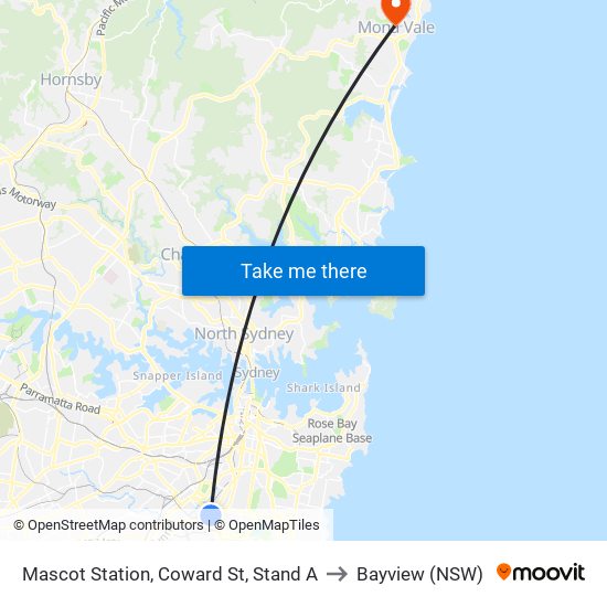 Mascot Station, Coward St, Stand A to Bayview (NSW) map