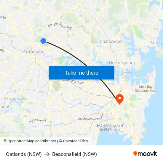 Oatlands (NSW) to Beaconsfield (NSW) map