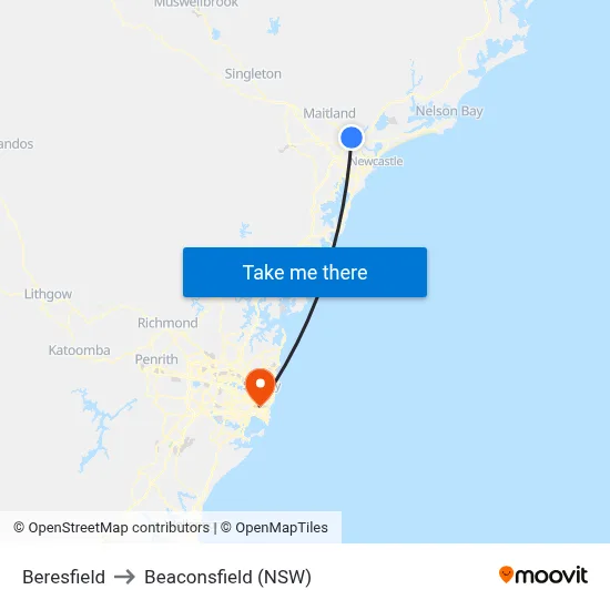 Beresfield to Beaconsfield (NSW) map