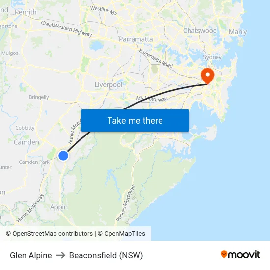 Glen Alpine to Beaconsfield (NSW) map