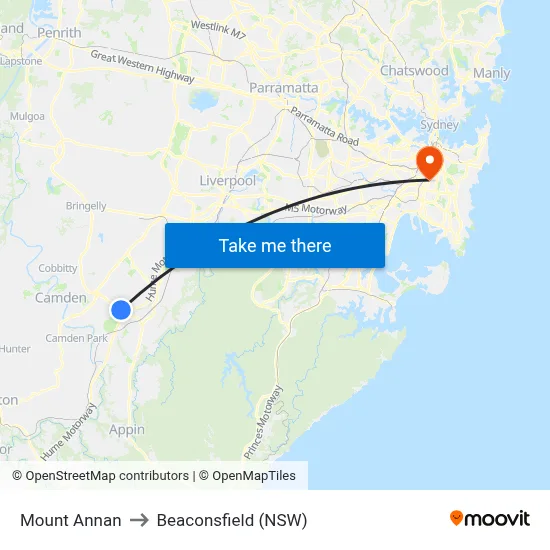 Mount Annan to Beaconsfield (NSW) map