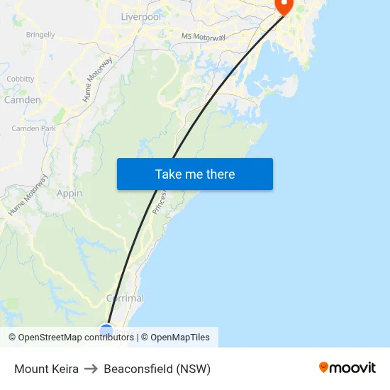 Mount Keira to Beaconsfield (NSW) map