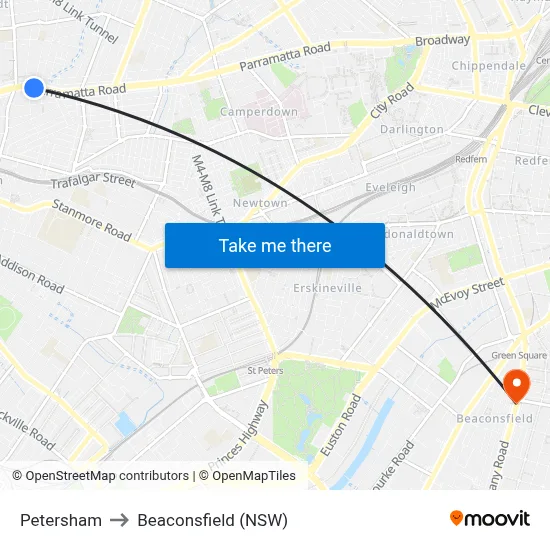 Petersham to Beaconsfield (NSW) map