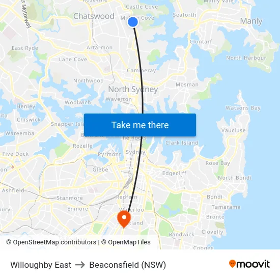 Willoughby East to Beaconsfield (NSW) map