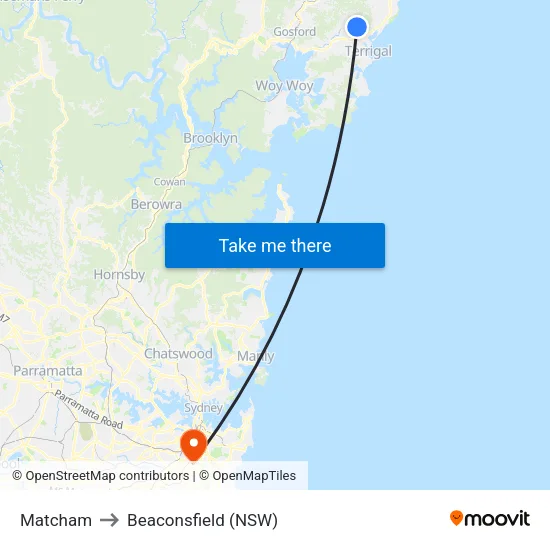Matcham to Beaconsfield (NSW) map