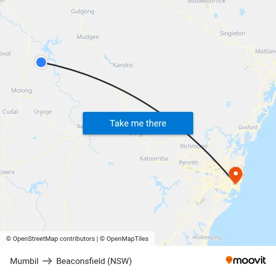 Mumbil to Beaconsfield (NSW) map