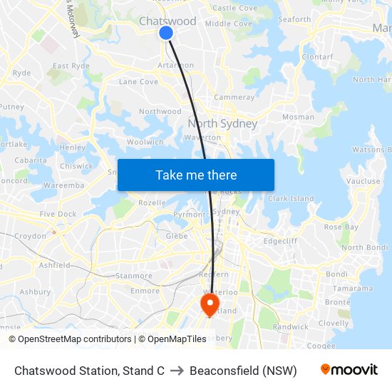 Chatswood Station, Stand C to Beaconsfield (NSW) map