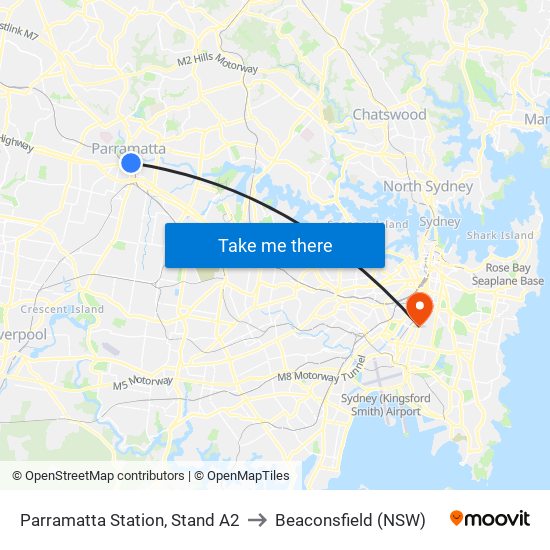 Parramatta Station, Stand A2 to Beaconsfield (NSW) map